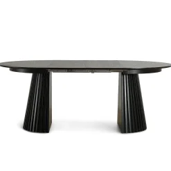 Lewis - Lamel rundt Spisebord I sort Egefiner med udtræk 120/160/200 CM - 2x tillægsplader medfølger