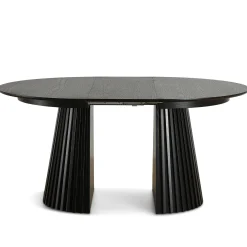 Lewis - Lamel rundt Spisebord I sort Egefiner med udtræk 120/160/200 CM - 2x tillægsplader medfølger