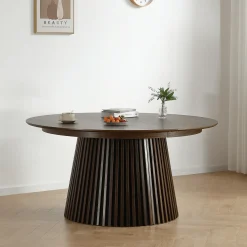 Lewis - Lamel rundt Spisebord I røget Egefiner med udtræk 150/190/230 CM - 2x tillægsplader medfølger