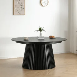 Lewis - Lamel rundt Spisebord I sort Egefiner Ø140 cm