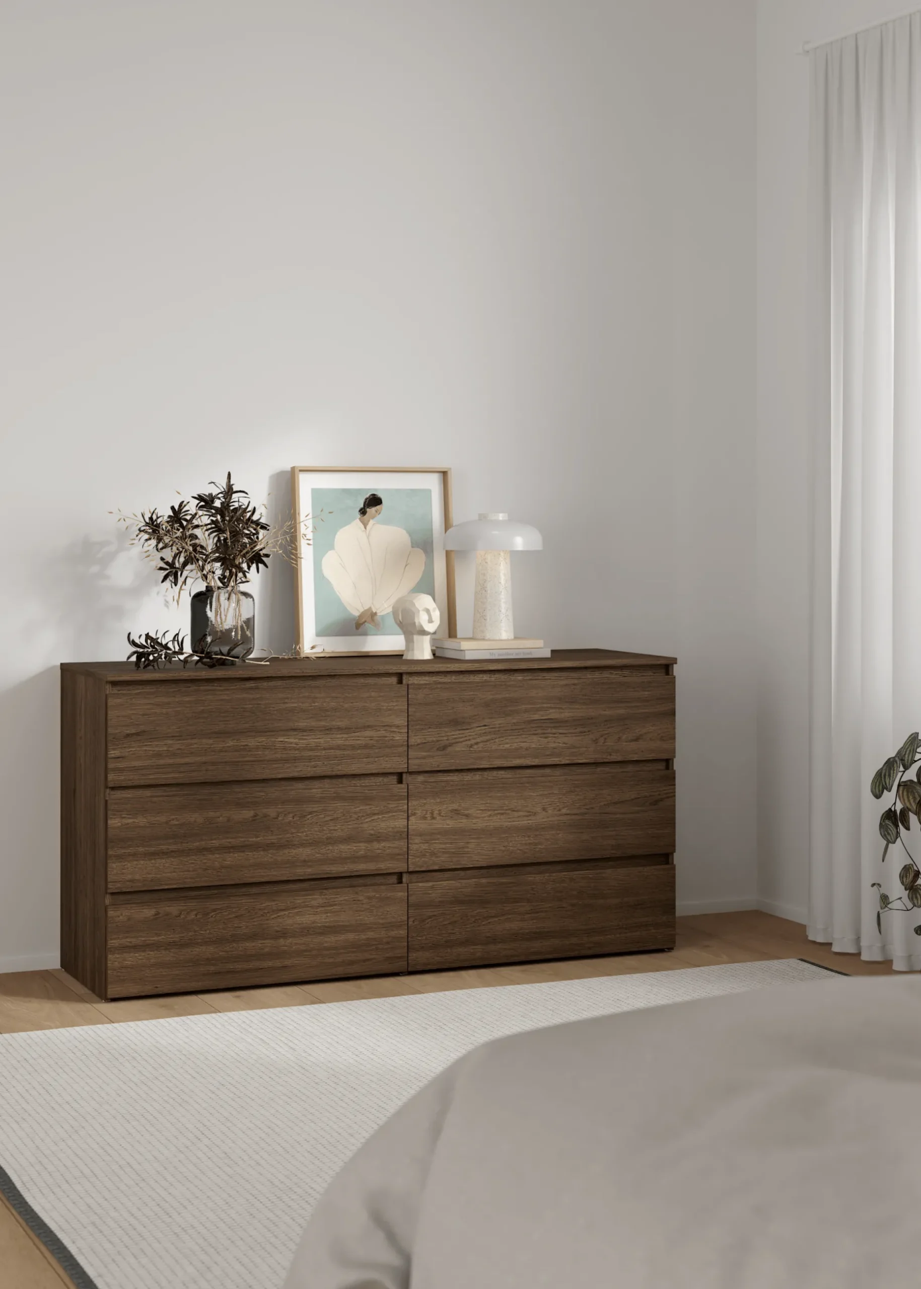 Maise kommode H:70 x B:138 x B:41 cm med 6 skuffer i røget egelook