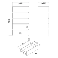Maise kommode H:114 x B:65 x D:41 cm med 5 skuffer i røget egelook