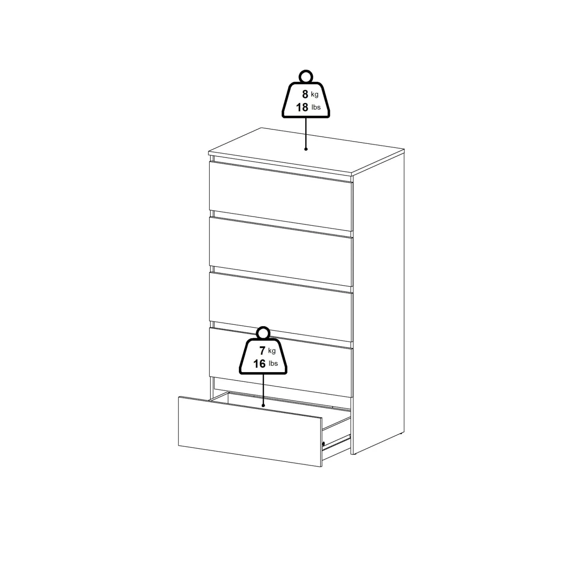 Maise kommode H:114 x B:65 x D:41 cm med 5 skuffer i hvid