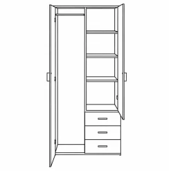 Malia garderobeskab røget egefarve 2 låger 3 skuffer