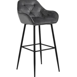 Mario barstol med ryglæn - Grå velour 65 cm
