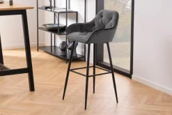 Mario barstol med ryglæn - Grå velour 65 cm