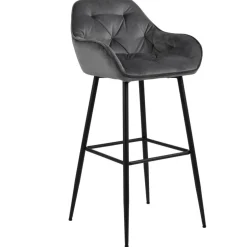 Mario barstol med ryglæn - Grå velour 65 cm