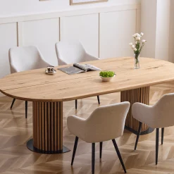 Matteo - Plankebord med lamelfod i olieret/natur massiv eg 300x120x77 cm