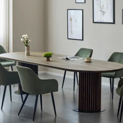 Matteo - Plankebord med lamelfod i røget massiv eg 300x120x77 cm