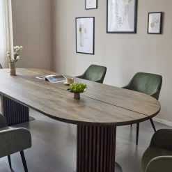 Matteo - Plankebord med lamelfod i røget massiv eg 300x120x77 cm