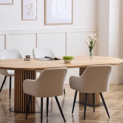 Matteo - Plankebord med lamelfod i olieret/natur massiv eg 240x120x77 cm