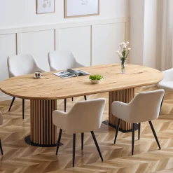 Matteo - Plankebord med lamelfod i olieret/natur massiv eg 240x120x77 cm