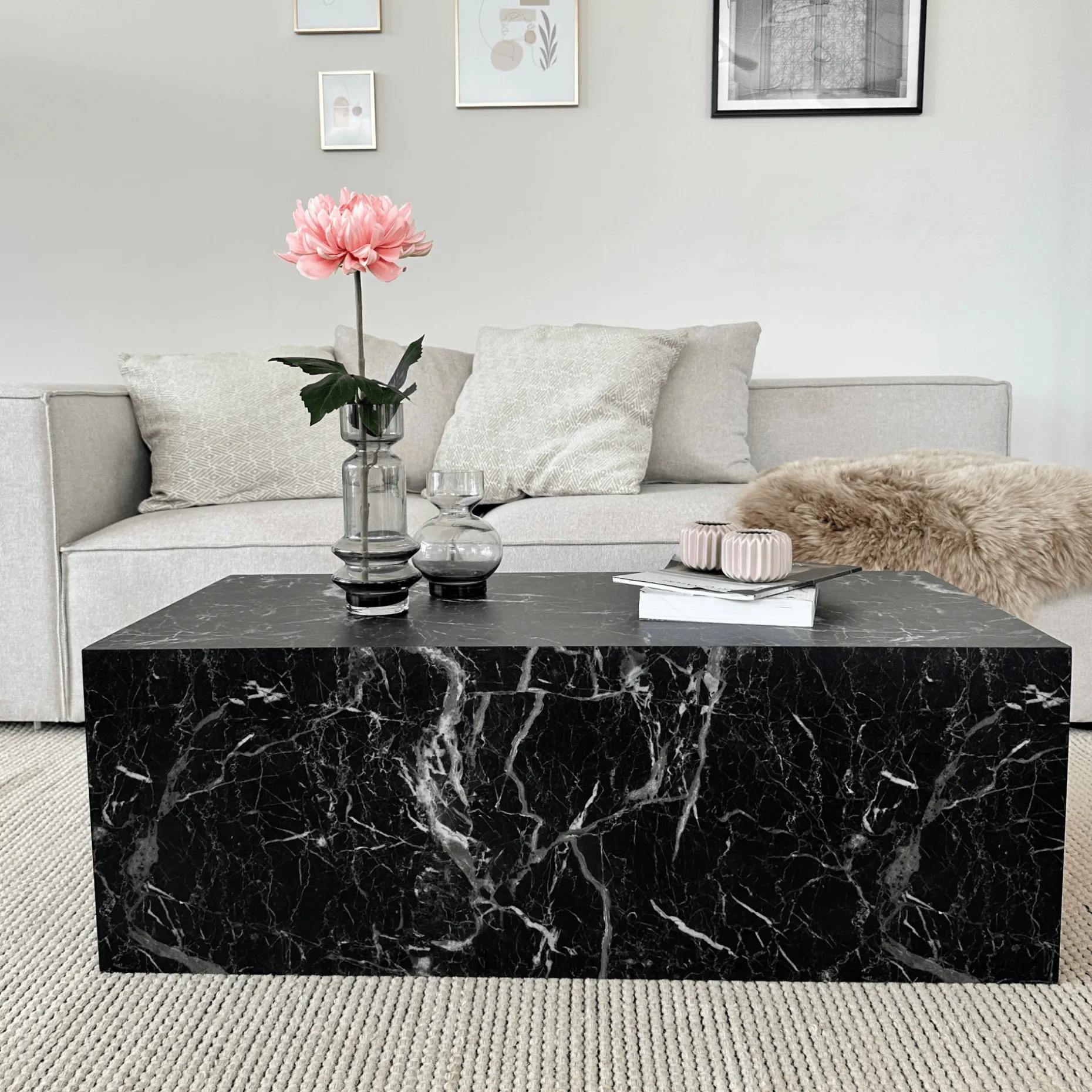 Maxine sofabord sort marmor look 90x50 cm