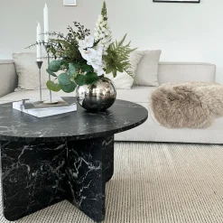 Mercy sofabord sort marmor look Ø80 cm