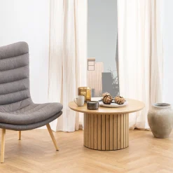 Milas rundt lamel sofabord - Ø80 cm - Egelook med søjleben