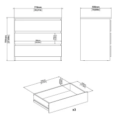Naia kommode 3 skuffer hvid H: 70 x B: 77 x D: 50 cm