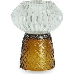 Nori glas fyrfadsstage amber/grå 13,5 cm