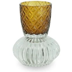 Nori glas fyrfadsstage amber/grå 13,5 cm