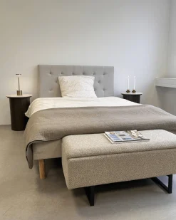 Premium boxmadras seng i beige 140x200 cm med 7 cm topmadras i memoryskum ekskl. ben