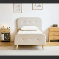 Premium Christian seng i beige 90x200 cm inkl. sengelameller og madrasser