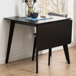 Rickie - Sort klap ud spisebord med tillægsplade i sortlakeret egefiner - 80/120 x 80 cm
