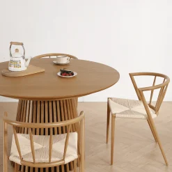 Spisebordssæt - Lewis lamel spisebord Ø120 cm med udtræk i egefiner + 6 x Bella spisebordsstole i egelook