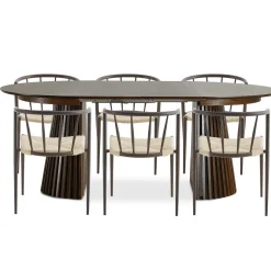 Spisebordssæt - Lewis lamel spisebord Ø120 cm med udtræk i røget egefiner + 6 x Bella spisebordsstole i røget eg