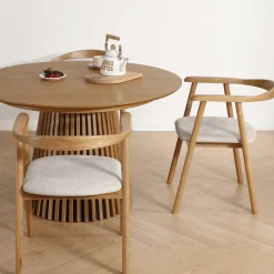 Spisebordssæt - Lewis lamel spisebord Ø120 cm med udtræk i egefiner + 4 x Jocelyn spisebordsstole i eg
