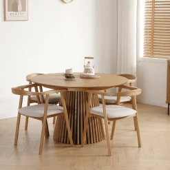 Spisebordssæt - Lewis lamel spisebord Ø120 cm med udtræk i egefiner + 4 x Jocelyn spisebordsstole i eg