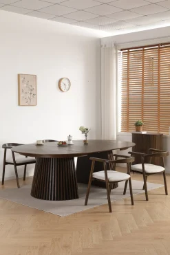 Spisebordssæt - Lewis lamel spisebord Ø120 cm med udtræk i røget egefiner + 4 x Jocelyn spisebordsstole i røget eg