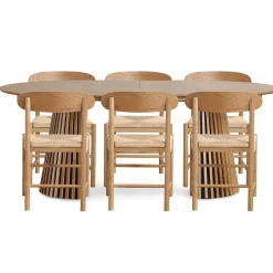Spisebordssæt - Lewis lamel spisebord Ø120 cm med udtræk i egefiner + 6 x Madison spisebordsstole i eg