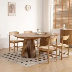 Spisebordssæt - Lewis lamel spisebord Ø120 cm med udtræk i egefiner + 6 x Madison spisebordsstole i eg