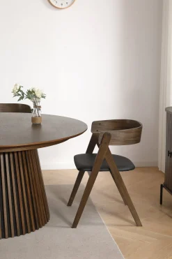 Spisebordssæt - Lewis lamel spisebord Ø120 cm med udtræk i røget egefiner + 4 x Samantha spisebordsstole i røget eg