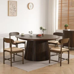 Spisebordssæt - Lewis lamel spisebord Ø120 cm med udtræk i røget egefiner + 6 x Madison spisebordsstole i røget eg med fletsæde