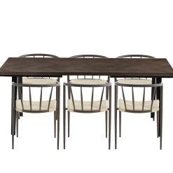 Spisebordssæt - Madelina sildebensbord 200 cm i røget egefiner + 6 x Bella spisebordsstole i røget egelook med fletsæde