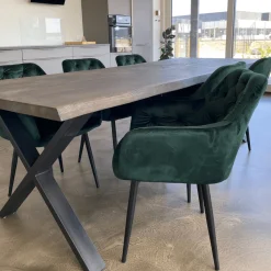 Susan plankebord - 300x95 cm - i smoked eg med krydsben - (Forberedt til tillægsplader)