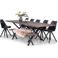 Susan plankebord - 200x95 cm - i smoked eg med krydsben - (Forberedt til tillægsplader)