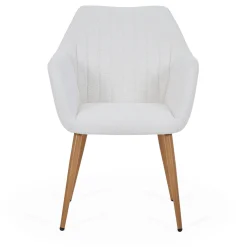 Vanessa spisebordsstol med armlæn - hvid boucle og egelook