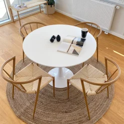 Zander - Rundt hvidt spisebord med trompetfod - Ø90 cm