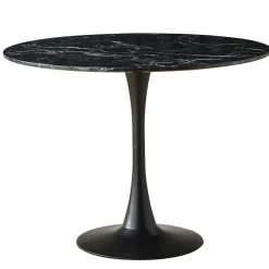 Zander - Rundt sort marmor-look spisebord med trompetfod - Ø100 cm