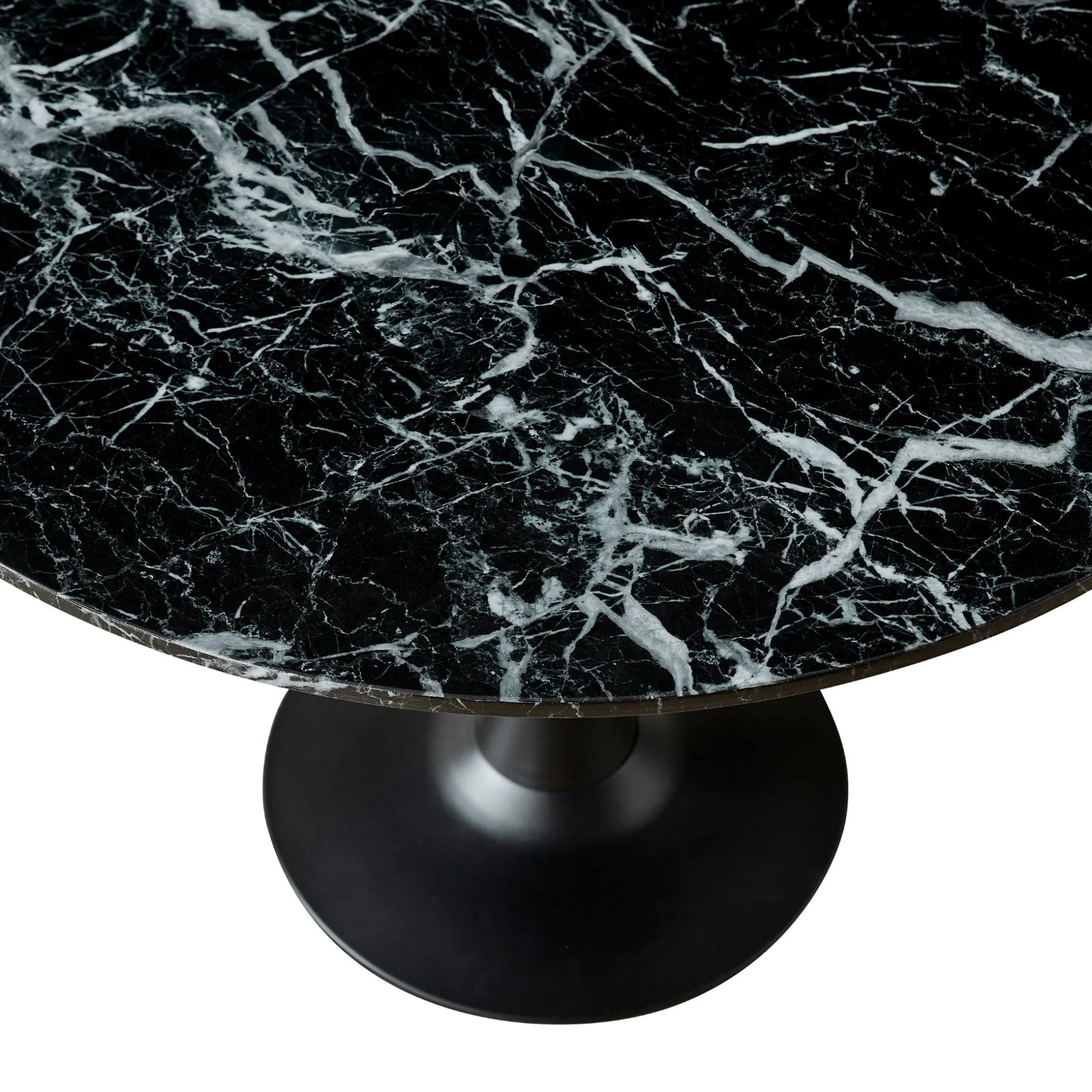 Zander - Rundt sort marmor-look spisebord med trompetfod - Ø100 cm