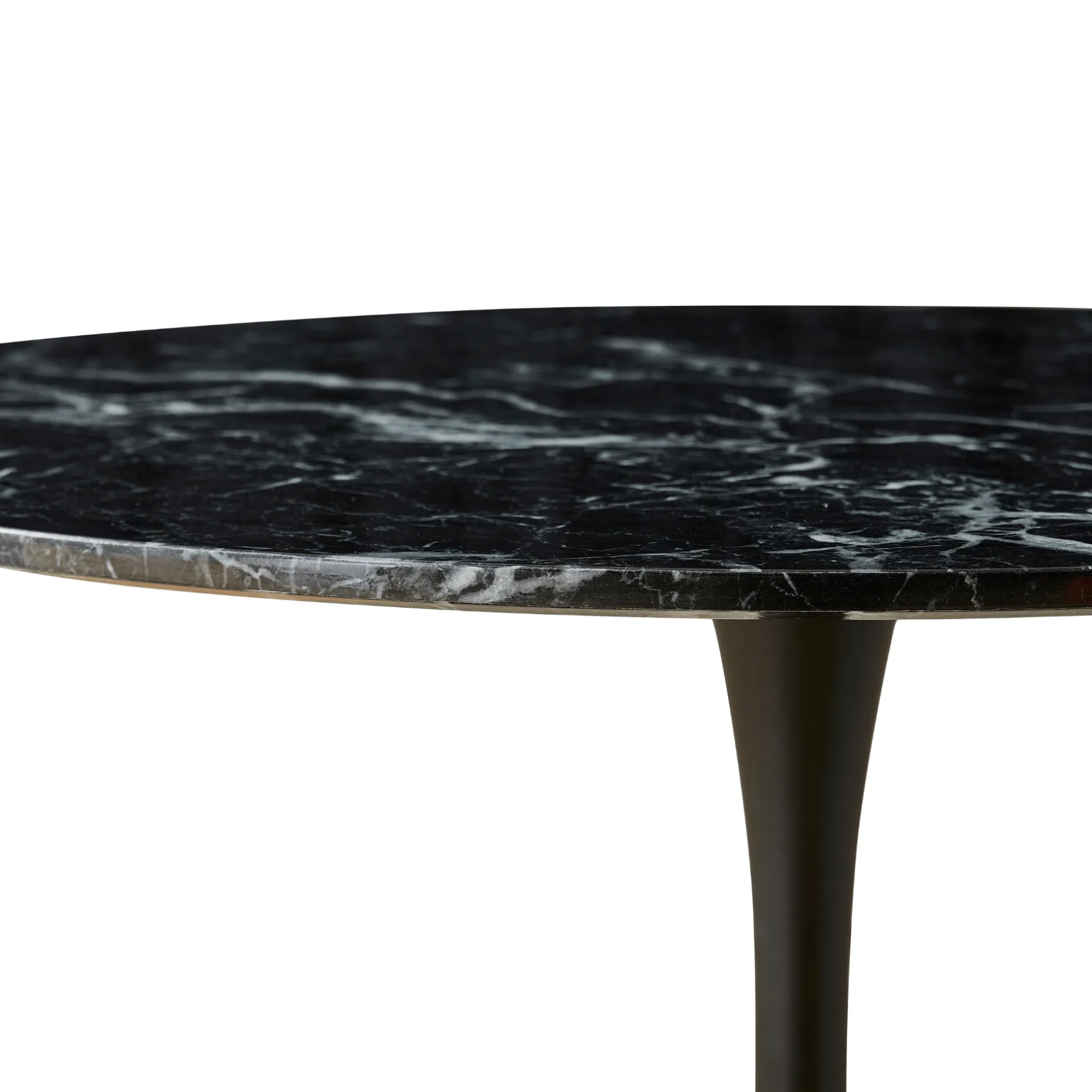 Zander - Rundt sort marmor-look spisebord med trompetfod - Ø100 cm